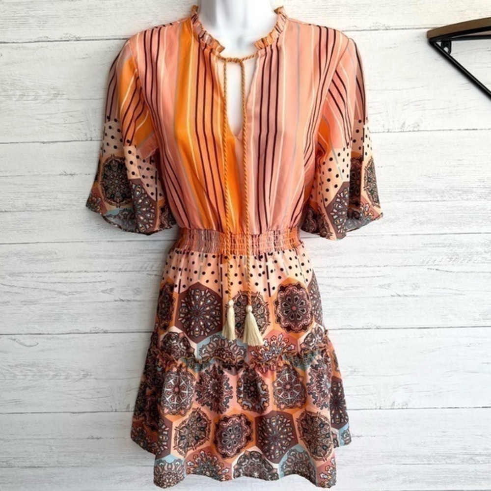 Raga Multi Print Flutter Sleeve A Line Dress